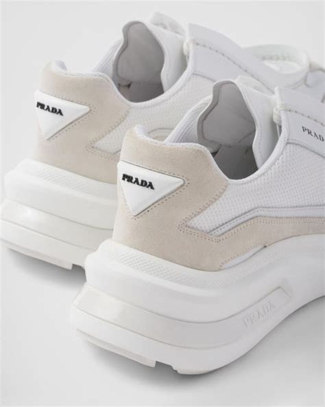 White Systeme Brushed Leather Sneakers With Bike Fabric And 